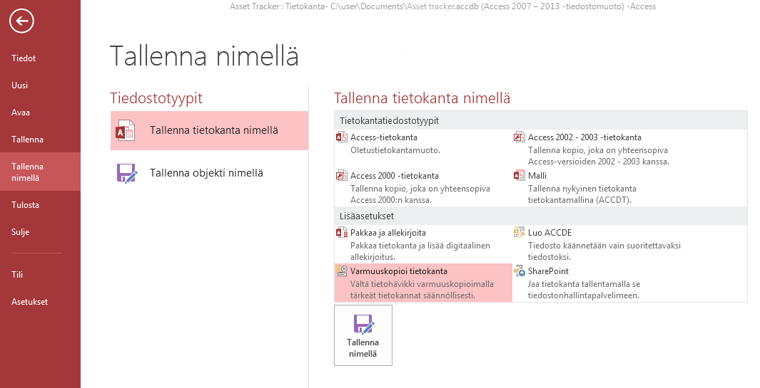 Mitä toimintoja on Tili-välilehdessä? Missä varmuuskopiointitoiminto on?