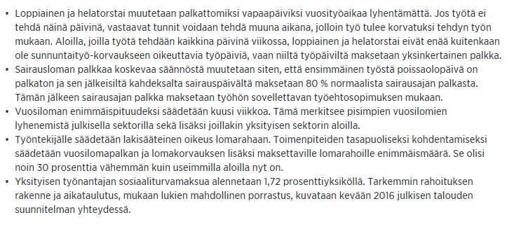 Hallituksen esitykset toimista kustannuskilpailukyvyn parantamiseksi 1.2.2017 alkaen + 100.000 + 400.000 + 200.000 (lisätyöpanos) + 100.000 vähentyneet sijaiskustannukset + 500.