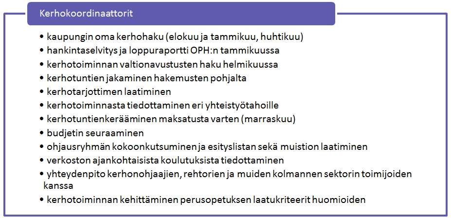 6. Kerhotoiminnan työnjako Seinäjoella Kerhotoimintaa ohjaa Seinäjoella Koulukerhojen ohjausryhmä.