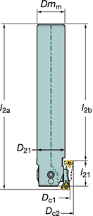 Viimeistely CoroBore 825 Lieriövarsi Mitat, mm (tuumaa) l 2 = Ohjelmointipituus D U 21 Dm m l 2a l 2b 4) l 21 l 3s 0.23 (0.5) 18 (.709) 125.5 (4.941) 103.5 (4.075) 19.5 (.768) 3.