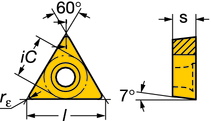Terät - erikoiskovat teräaineet Positiiviset terät Positiiviset terät CoroTurn 107 Kolmionmuotoinen TCW, TCMW K N H CB CD CD CB CB CB CB Huom! Laatu CB7025 on pinnoittamaton.