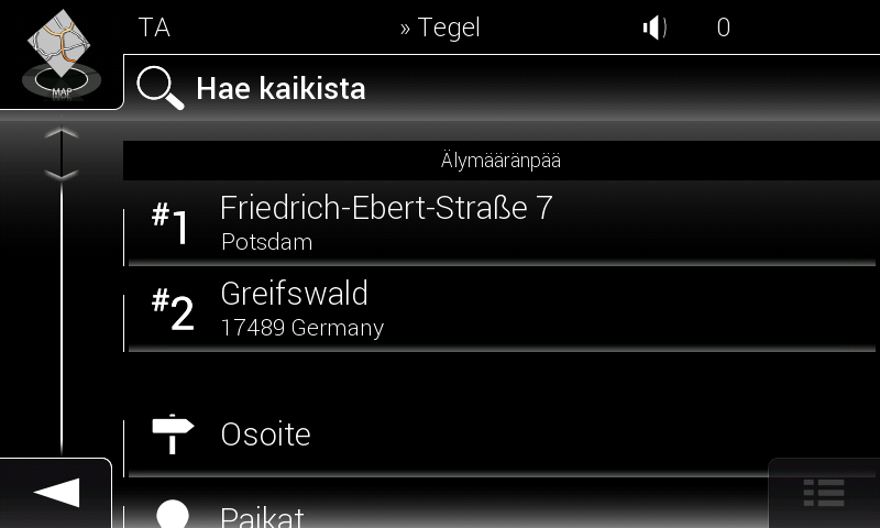 7. Muuta tarvittaessa määränpäätä napauttamalla jossakin kartalla. Kohdistin ( ) ilmestyy uuteen kohtaan. 8. Tarkista tietyyppien asetukset ja muuta niitä tarvittaessa. 9.