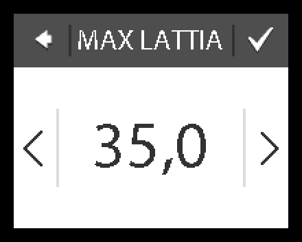 2. Valitse valikon oikeasta alakulmasta Asetukset. Valitse sitten ASENNUS ja MANUAALINEN ASE- TUS. 3. Paina MAX LATTIAN LÄMPÖTILA.