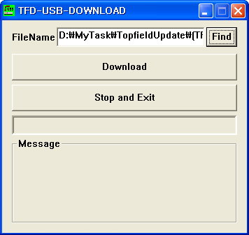 91 Laiteohjemiston päivittäminen 61 4 Käynnistä digitaalinen vastaanotin 5 Suorita TFDN_USB Näin käytät TFDN_USB -ohjelmaa: 1 Paina painiketta Find ja valitse uusi laiteohjelmisto 2 Paina painiketta