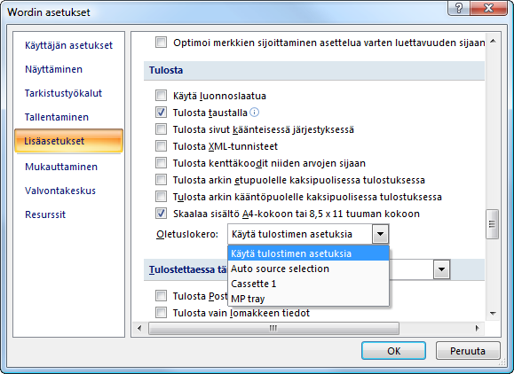 Tulostus sovellusohjelmistosta Seuraavassa kuvataan vaiheet, joita tarvitaan sovelluksessa luodun dokumentin tulostamiseen. Voit valita Paperikoon ja Luovutuskohteen.