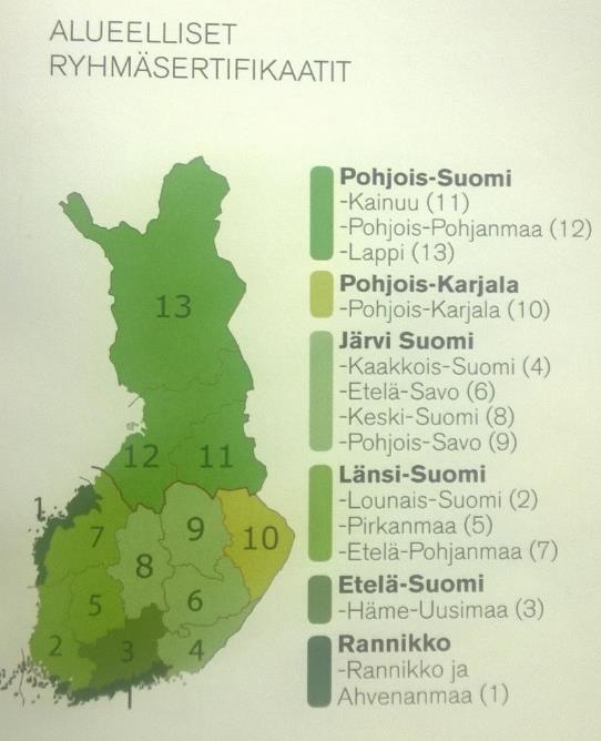 PEFC:n sertifiointitavat Sertifiointi voidaan toteuttaa kolmella eri tavalla: Alueellinen ryhmäsertifiointi (ary) Ryhmäsertifiointi eli malli, jossa tilat eivät muodosta yhtenäistä