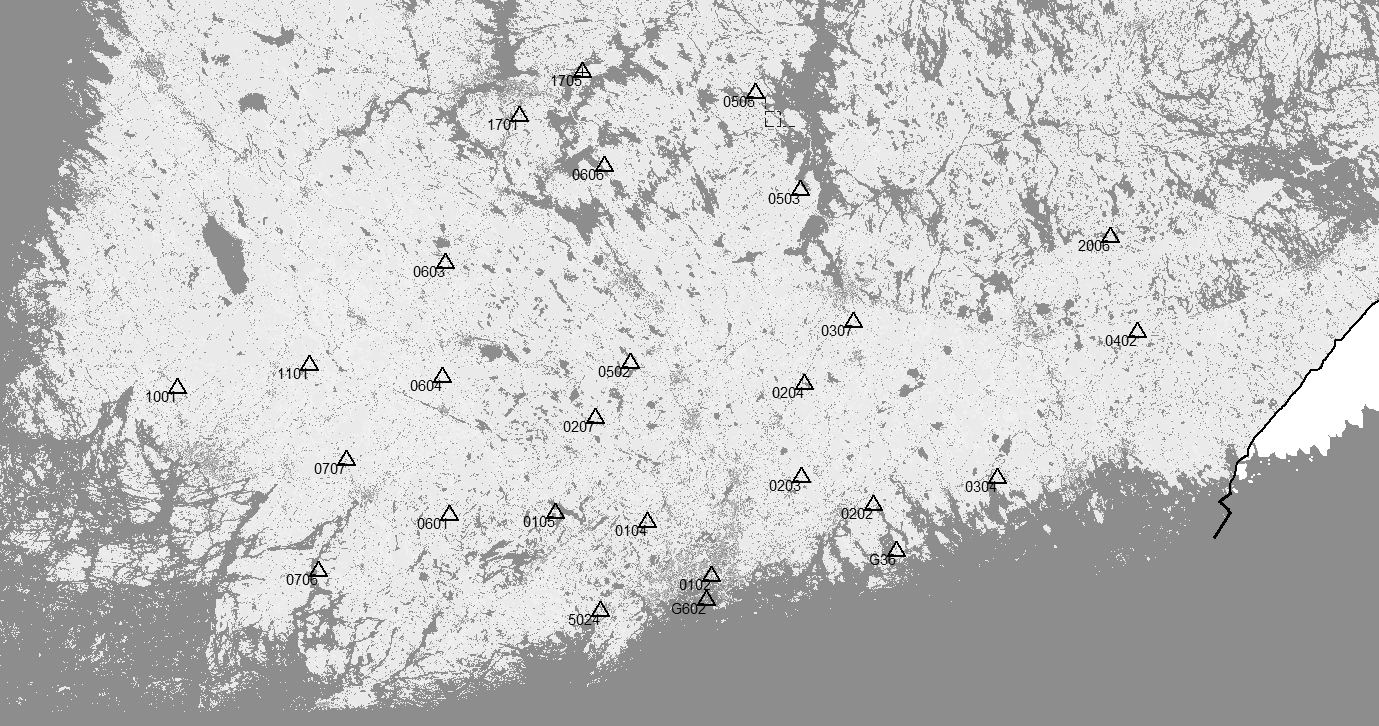 43 tusvoimien harjoitusalueet), olivat satelliittimittauksiin soveltumattomia (todettiin pistekorteista) tai kyseiseltä alueelta huomattiin olevan jo tarpeeksi pisteitä.