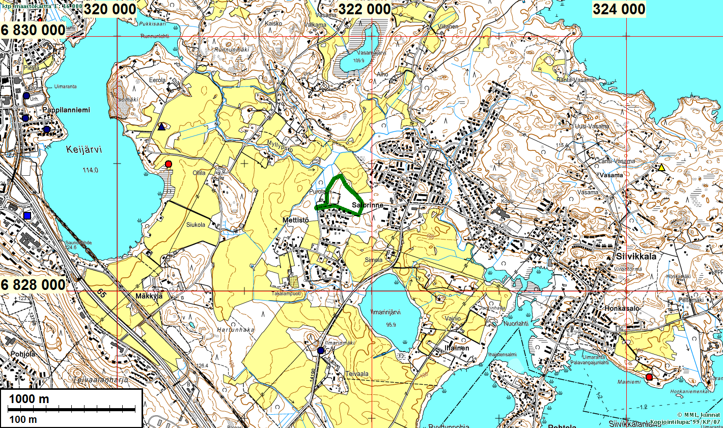 3 Yleiskartta Kartan keskellä vihreällä rajattuna tutkimusalue.