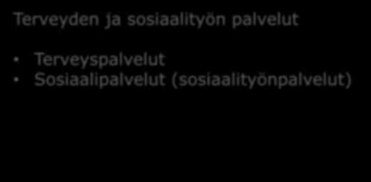 Terveyden ja sosiaalityön palvelut Terveyspalvelut Sosiaalipalvelut