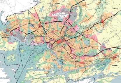 suuryksiköt keskustatoimintojen alueille Turun keskustaan ja aluekeskuksiin.