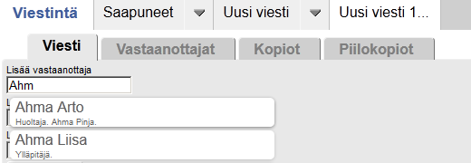 13 / 17 7.2 Uuden viestin luominen Uusi Helmi-viesti luodaan klikkaamalla Uusi viesti -välilehteä. Uusi viesti avautuu omaksi välilehdekseen viestintään.