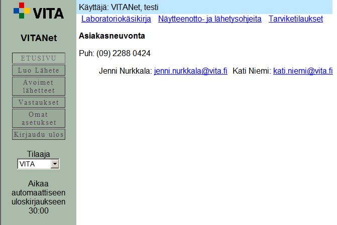 KIRJAUTUMINEN JÄRJESTELMÄÄN Avaa VITANet osoitteessa https://vitanet.vita.fi Kirjaudu sisään saamillasi käyttäjäkohtaisilla tunnuksilla. Käyttäjätunnus: xxxxxxx Salasana: xxxxxxxx Asiakas: esim.