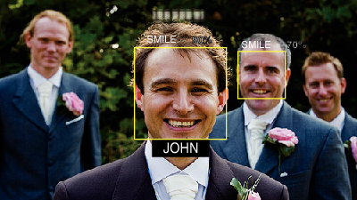 Tallennus SMILE%/NAME DISPLAY -asetus SMILE%/NAME DISPLAY -asetuksella voidaan asettaa tietyt kohteet näkyviksi näytössä, kun kasvot tunnistetaan Tämä asetus näytetään vain silloin kun TOUCH PRIORITY