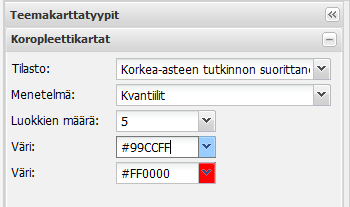 Paikkatiedon jatkokurssi: Miten sovellan paikkatietoa kouluopetuksessa? 6.10.2011 5 4. Valitse tasavälinen- tai kvantiili-luokitus ja haluamasi luokkien lukumäärä.