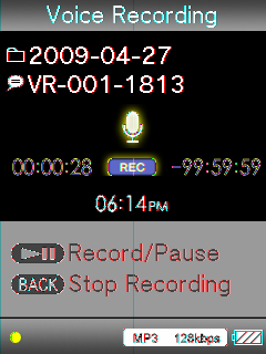 78 Äänen tallentaminen/kuunteleminen Lopeta tallentaminen painamalla BACK/HOME-painiketta. Äänite tallennetaan VR-nnn-hhmm* 1 -nimisenä tiedostona kansioon [Record] [Voice] [vvvv-kk-pp* 2 ].