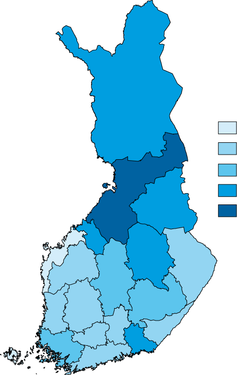 Työkyvyttömyyseläkkeen alkavuus maakunnittain Vakioitu ikä koulutus, sukupuoli, siviilisääty työura, työttömyys,