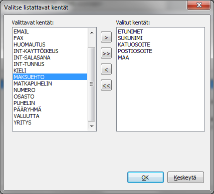 10.6. EXPORT (VIE) Tulosjoukon hakeminen toimii samoin kuin edellä esitetyissä hauissa.