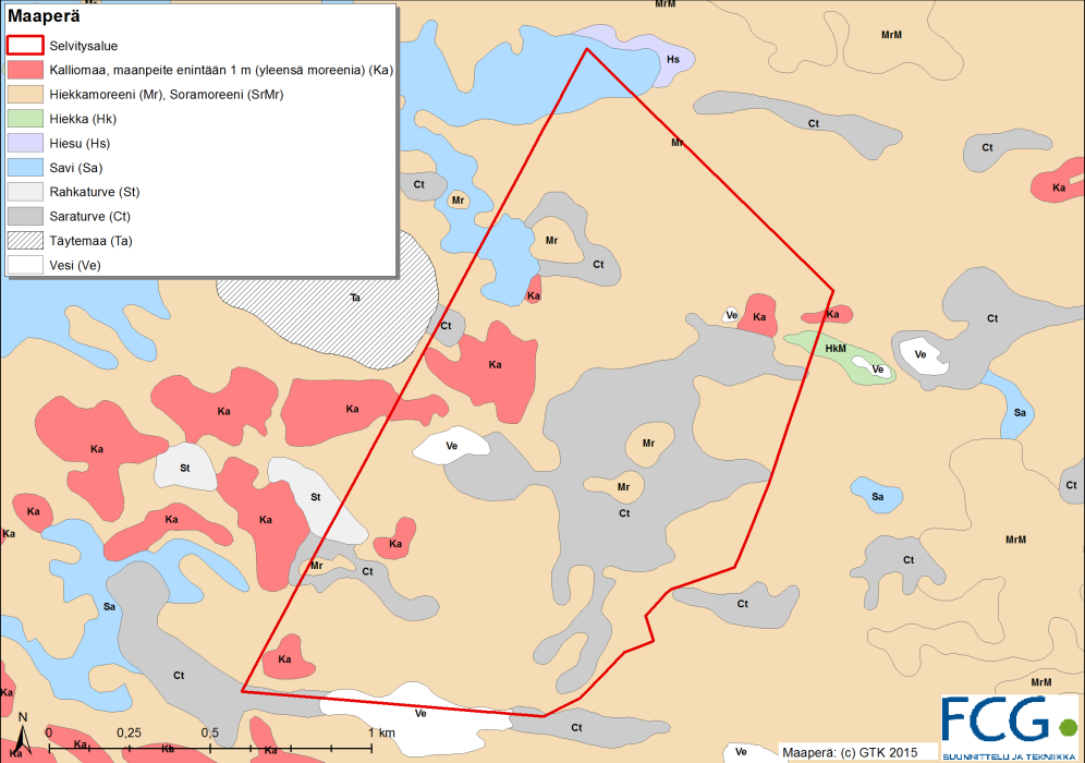 FCG SUUNNITTELU JA TEKNIIKKA OY Kangasalan kunta 5 (16) 4 Luonnonympäristö 4.1 Topografia, kallio- ja maaperä Selvitysalue on topografialtaan vaihtelevaa (kuva 2).