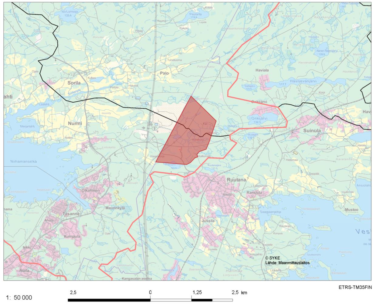 FCG SUUNNITTELU JA TEKNIIKKA OY Kangasalan kunta 6 (16) 4.2 Vesiolot Selvitysalue kuuluu Kokemäenjoen-Saaristomeren-Selkämeren vesienhoitoalueeseen (VHA 3).