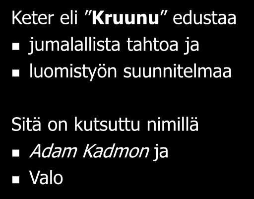 Elämänpuun ylin sefira Keter eli Kruunu edustaa jumalallista tahtoa