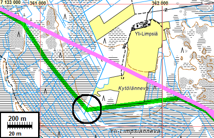 5 joispuolella, Kytölännevan lounaisosassa oleva pieni pelloksi raivattu kuivan maan alueen kohta muutetulla