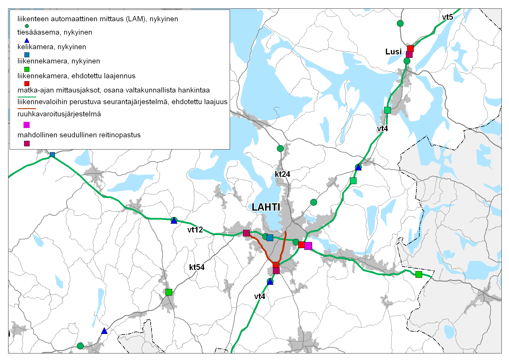 Hämeen tiepiirin liikenteen hallinta, toimenpideohjelma 2007-2015 63 Kuva 22. Lahden seudun liikenteen hallintajärjestelmät.