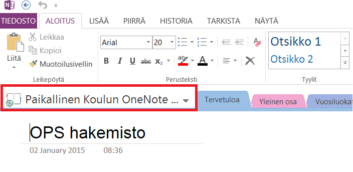 7. Tämän jälkeen Muistikirja lisätään OneNoteen. Muistikirjan lisääminen voi kestää hetken riippuen sen koosta. Huom!