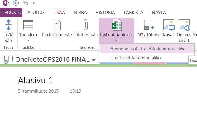 2. Valitse haluatko avata uuden taulukon vai aikaisemmin luodun taulukon. Huom!