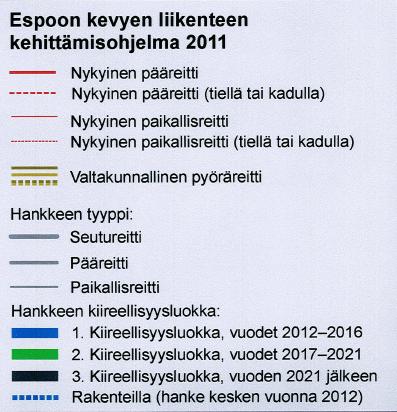 Kevyen liikenteen kehittämisohjelma luonnos, kevät 2011 Lukupuron alueen raitteja, osa Suurpelto -Tapiola-yhteyttä Kaskenkaataja - Koivumankkaantie, osa ns.