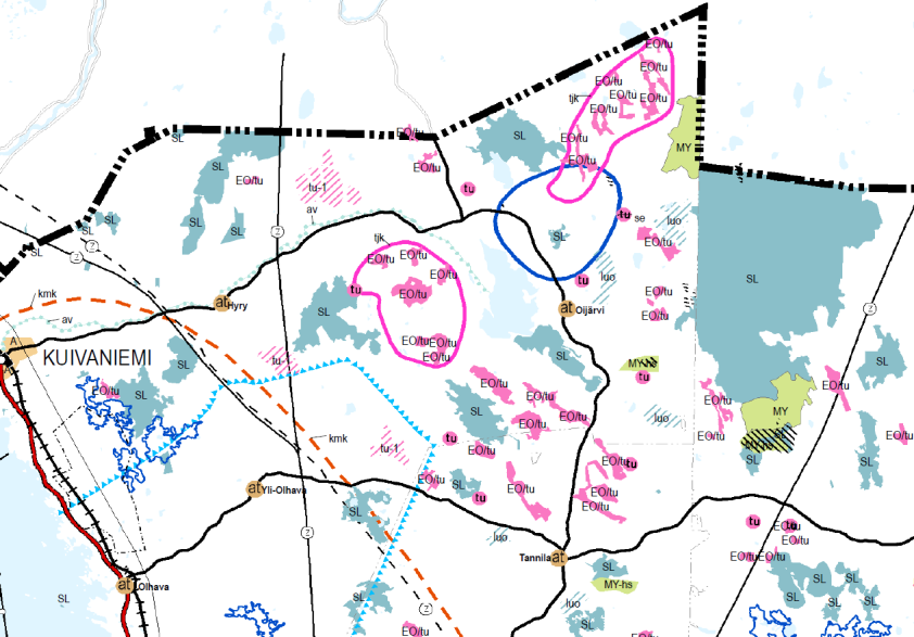 Maakuntakaavan luonnoksen suoalueiden varaukset SL-1 25 700 ha Luo-1 10 000 ha EO-tu tu1 tu2