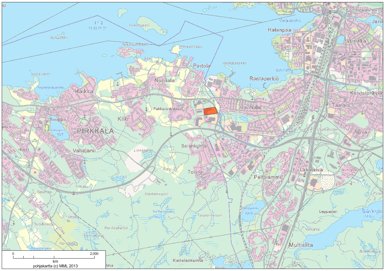 FCG SUUNNITELU JA TEKNIIKKA OY SELOSTUS 2 (20) 1.2 Kaava-alueen sijainti Asemakaava-alue sijaitsee Pirkkalan kunnan koillisosassa, Partolassa, noin kolme kilometriä Pirkkalan kunnan keskustasta.