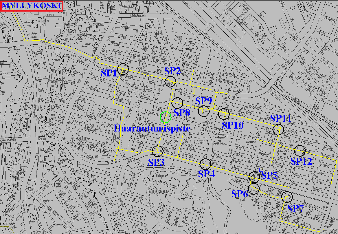 38 Kuva 5.6: Myllykoski J11 johtolähtö ja simulaation solmupisteet Muuntamolla M119 johtolähtö haarautuu kahteen osaan, koilliseen ja etelään.