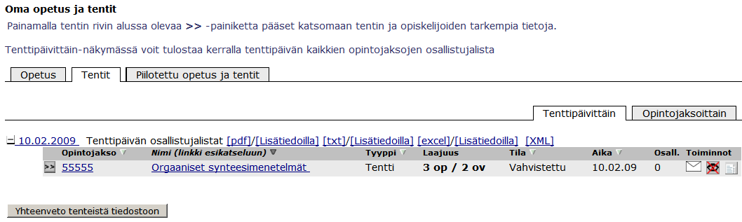 Helsingin yliopisto WebOodi 4 Oma opetus -välilehdet Opetus-välilehti Tämä näkymä avautuu omien kurssien hallinnassa aina ensimmäiseksi.