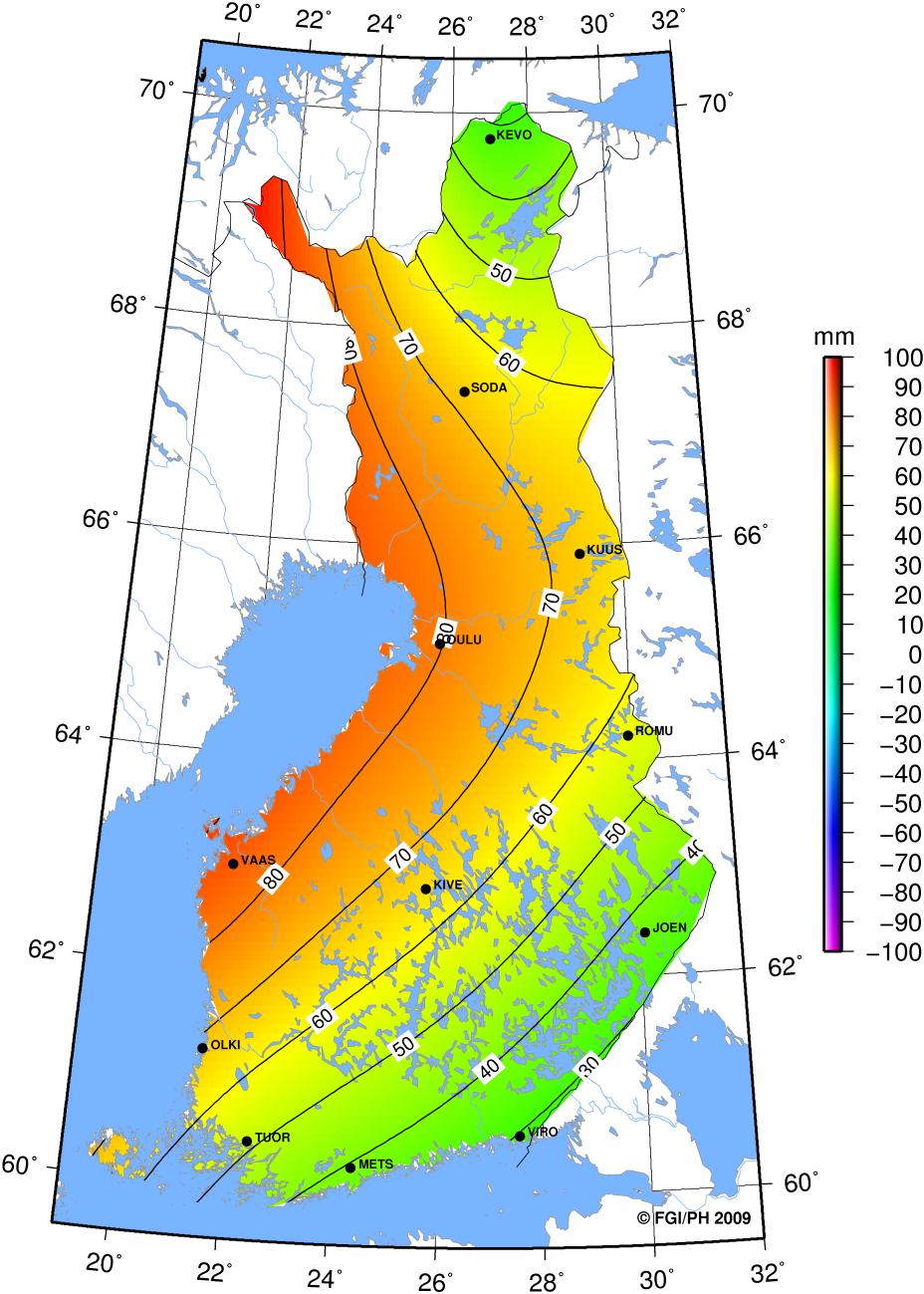 Case: muunnos 1 - jäännösvirheet vertailu EUREF-FIN:n referenssiepookin (1997.