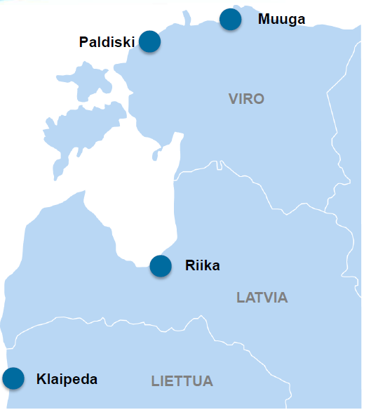 LNG-terminaalihankkeita Itämeren alueella Itämeren alueella menossa LNGterminaalien hype Baltian maissa 4 hankeselvitystä (keski kokoa) Ruotsissa rakenteilla pieni terminaali Lysekiliin ja useita