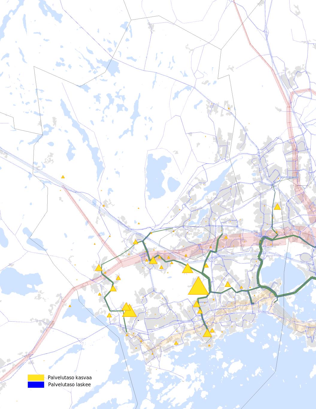 Pikaraitiolinjojen kuormittuminen Kuvissa 14 ja 15 on esitetty pikaraitiolinjojen P1 P7