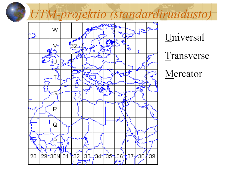 UTM -projektion (Universal Transverse Mercator) on maapalloa sivuava poikittainen lieriöprojektio, jonka koordinaateilla pystytään määrittämään paikan kaksiulotteinen sijainti lähes kaikkialla