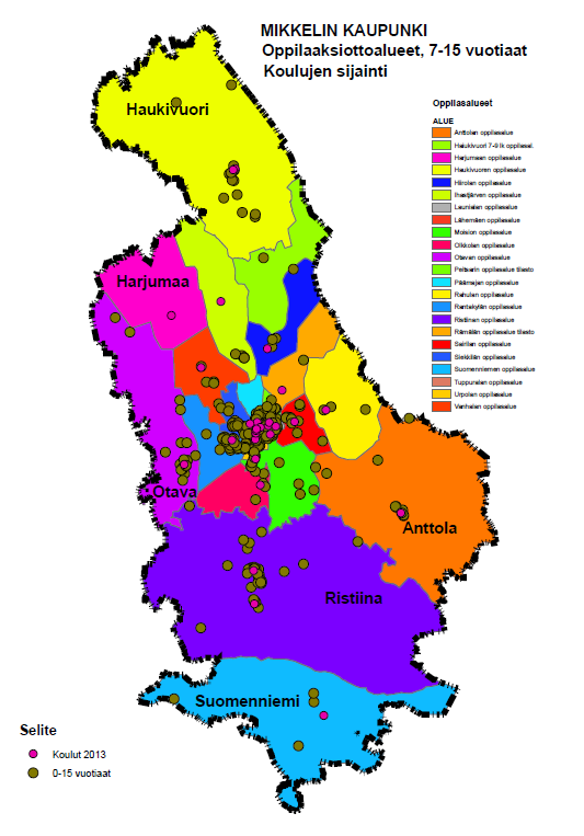 Oppilaaksiottoalueet (7-15 vuotta täyttäneet)