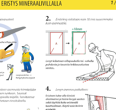 Energiatehokkaan rakentamisen työmaaopas Sisältö Puuseiniin eristys mineraalivillalla Puuseiniin eristys puhallusvillalla Puuseiniin eristys muovieristeillä Yläpohjan eristys mineraalivillalevyillä