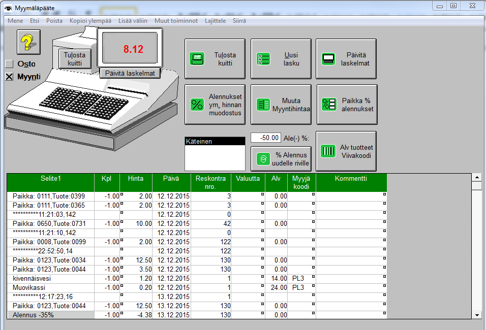 Avaa päävalikosta Myymälä kassa Valitse painikkella Paikka % alennukset Anna Asiakkaan nimi, reskontra numero ja alennus % Antaa automaattisesti asiakkaan alennus