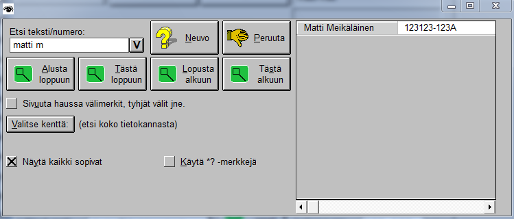 Avaa päävalikosta Asiakas kortisto Valitse kortista Etsi pöytä korteista aukeaa uusi ikkuna Etsi pöytä numero ja anna haettava pöytä numero.