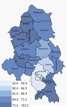 Huoltosuhde, demografinen 2013 47,4 83,8 83 82,7 79,9 77,8 77 75,7 73,9 73,3 72,6 72,6 72,5 71,7 70,7 69,6 69,2 66 64 57,2 103,5 0 20 40 60 80 100 120.