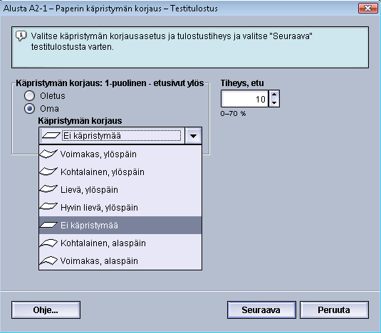 Paperin käpristymän korjaus On tärkeää muistaa, että tarvittava paperin käpristymän korjausasetus saattaa vaihdella päivittäin.