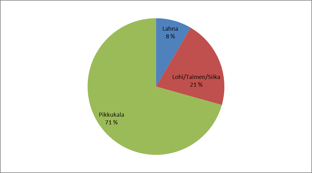 Kuva 9. Säännöstelypadon kalaportaassa havaittujen lohikalojen kappalemäärät seurantajakson (5.6.- 12.11.) aikana.