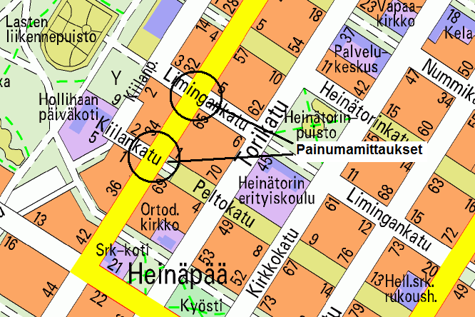 KUVA 7. Aleksanterinkadun mittauskohteet Kuvaan 8 on merkitty punaisella pisteellä kaikki Aleksanterinkadun kohdat, joissa painumamittaukset tehtiin.