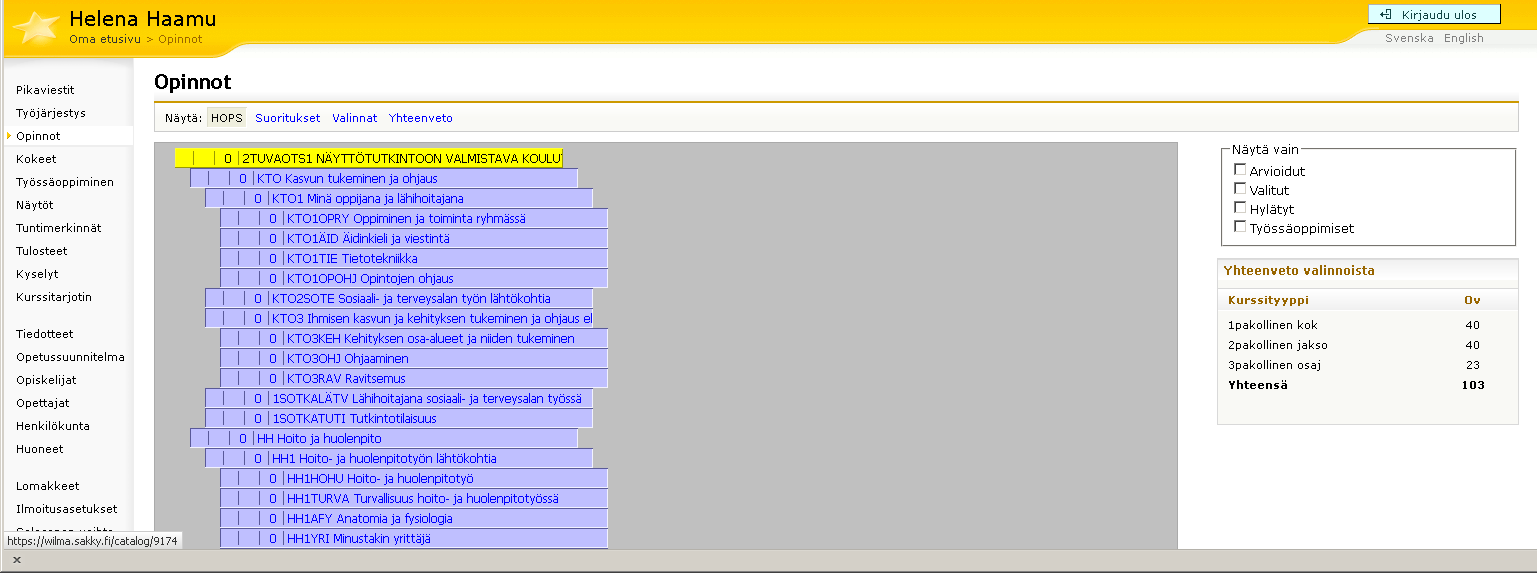 Opinnot Opinnot-osiossa löytyy HOPS,