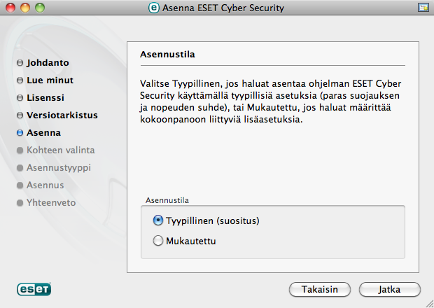 Tyypillinen Vain tärkeimmät parametrit määritetään asennuksen aikana. Muut parametrit määritetään valmiiksi niiden suositeltujen asetusten mukaan.