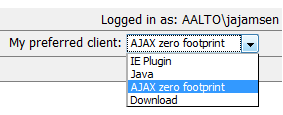 2/11 Raporttimuoto valitaan Access Point näkymän oikeasta yläkulmasta kohdasta My preferred client. Raportit ovat käytettävissä Ajax- ja IE-plugin muodoissa.
