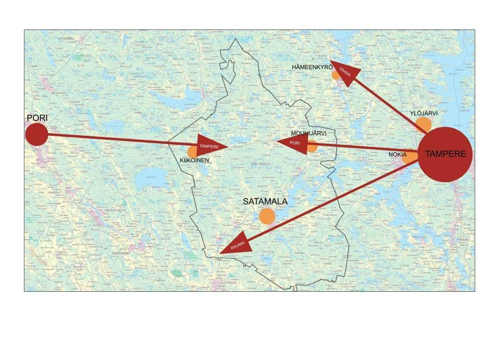 Sastamalan kaupunkirakennesuunnitelma 2030 6 Pirkanmaan vuonna 2007 vahvistetun maakuntakaavan palvelukeskusverkko perustui silloiseen kuntajakoon ja siinä esitettyjen keskusten asema on muuttunut