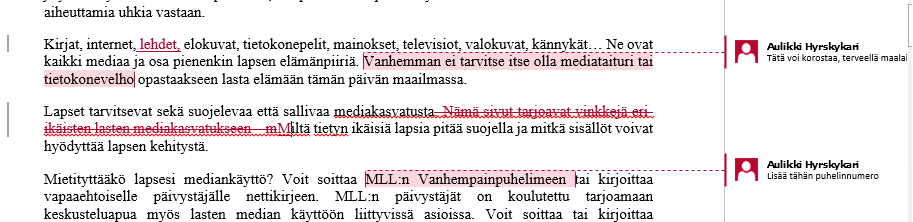 Tehtävä 2 (2p): Kommenttien lisääminen, muutosten jäljitys.